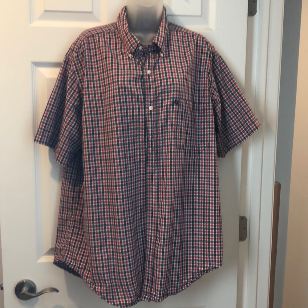 EC VTG Ralph Lauren Short Sleeve Shirt plaid black,red, white XL 100% Cotton